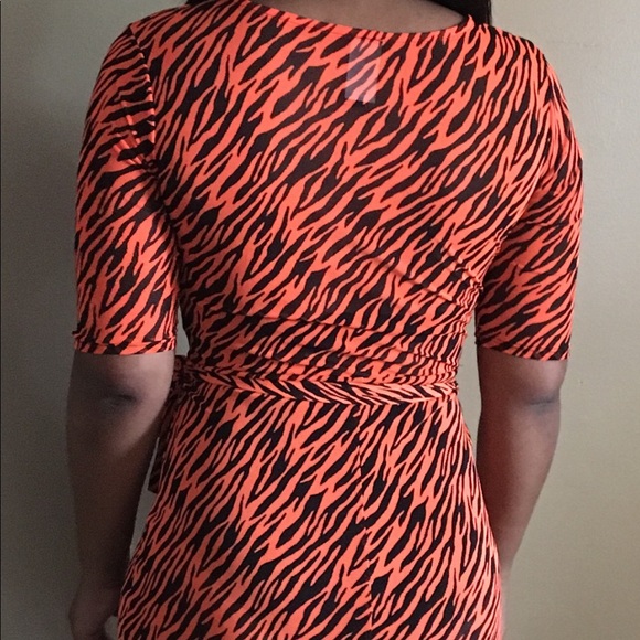 Neon Orange Multi-color Mesh Print Dress - Picture 4 of 5